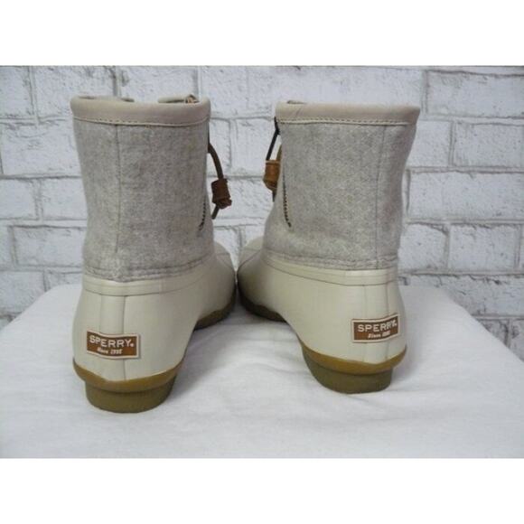Sperry Satlwater Linen Wool Duck Boots Off White Zip & Lace Up 8 NEW S448 - Picture 5 of 7